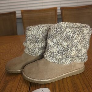 Girls' Cozy Knit Cuff Tan Booties